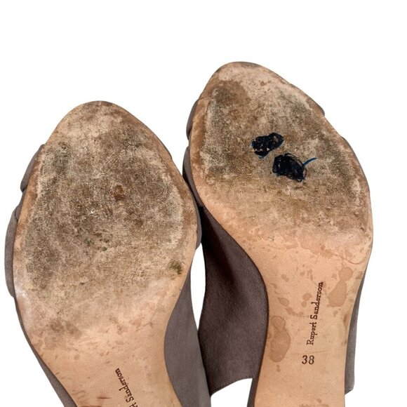 Rupert Sanderson Gaynor Heels Size EU 38 US 7 Suede Brown Peep Toe Sling Back - Picture 12 of 14